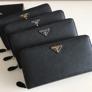 Fake Prada Saffiano Long Zipper Wallet Black