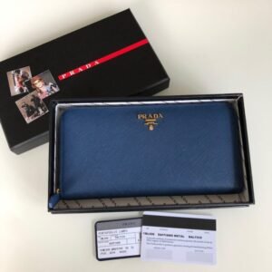 Alternative view of Replica Prada Saffiano Long Zipper Wallet Blue