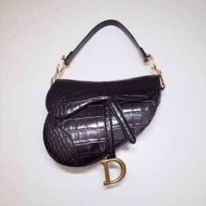 Replica Dior Saddle Bag Crocodile Black