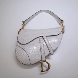 Fake Dior Saddle Bag Crocodile White