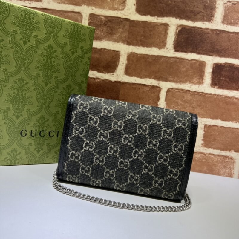Replica Gucci Dionysus GG Chain Wallet Denim Black - Image 4