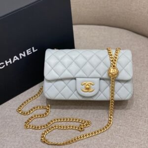 CHANEL Camellia Flap Light Blue