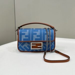 Fake Fendi Baguette Small Denim Blue
