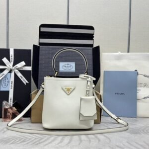 Fake Prada Saffiano Black Bucket White