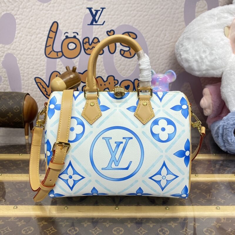 Replica Louis Vuitton Speedy Bandouliere 25 Blue – White
