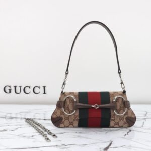 Fake Gucci Horsebit Chain Shoulder Bag Brown
