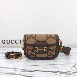 Replica Gucci Horsebit 1955 Double G Mini Brown Canvas