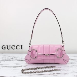 Fake Gucci Horsebit Chain Shoulder Bag Pink