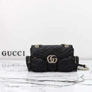 Fake Gucci Marmont 2.0 GG Shoulder Bag Black