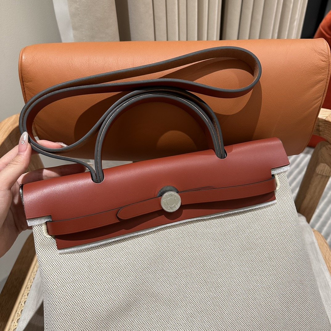 Fake Hermès Herbag 31Cm Beige Red - Image 9