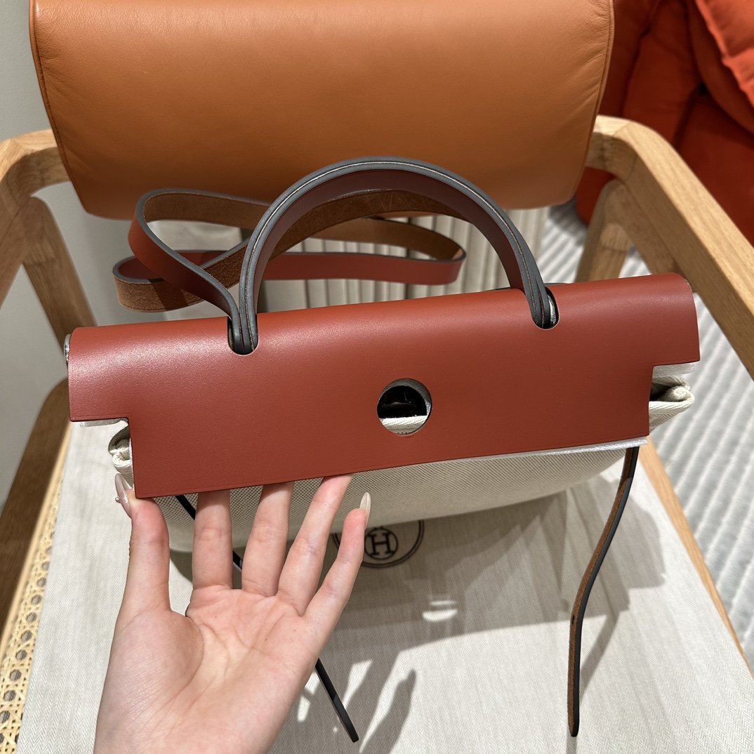 Fake Hermès Herbag 31Cm Beige Red - Image 13