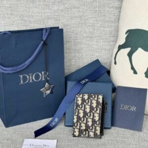 Fake Dior Zipper Card Holder White