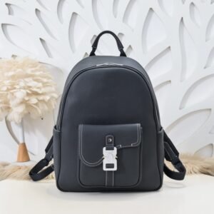 Fake Dior Saddle Zip Backpack Black Grained Calfskin